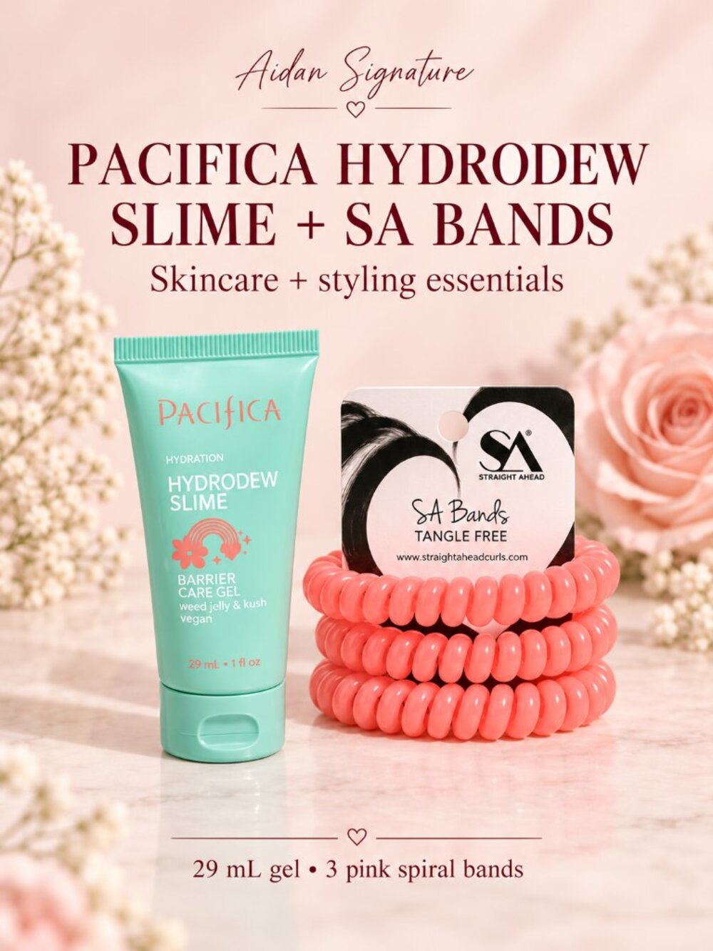 Pacifica Hydrodew Slime Gel 29mL + Straight Ahead Pink Hair Bands 3-Pack